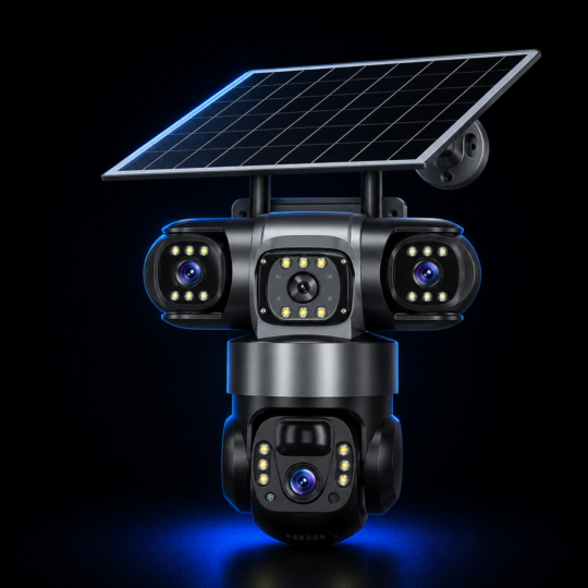 SmartNet Solar Security Camera – Triple Lens (2 Fixed + 1 PTZ)
